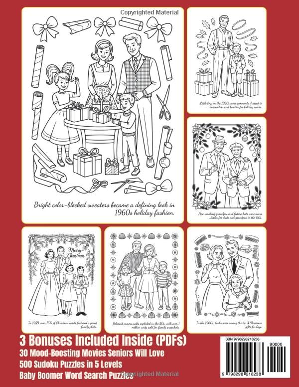 Large Print Christmas Coloring Book: A Retro (50s, 60s & 70s) Christmas Through Fashion & Family Moments