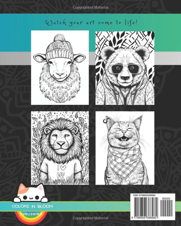 Animals in Style Volume 2: Adult Coloring Book: relaxing, stress relief, funny animals, mindfulness, anxiety relief, great gift for men or women or teens