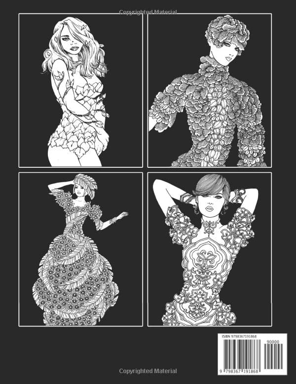 Midnight Flower Fashion Coloring Book: Detailed Pattern Designs With Premium Quality Coloring Pages On Dark Background | Beautiful Gifts For Adults And Best Idea For Flower Lovers