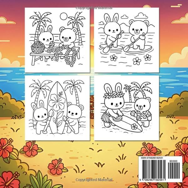 Hygge Hawaii: Bold and Easy Coloring Book for Adults and Teens Featuring Adorable Animal Friends