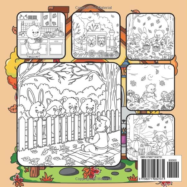 Fluppy Hygge: Cute fluffy and Cozy Fall Coloring Book for Adults & Teens Featuring Adorable Animal buddies in Autumn Scenes for Relaxation