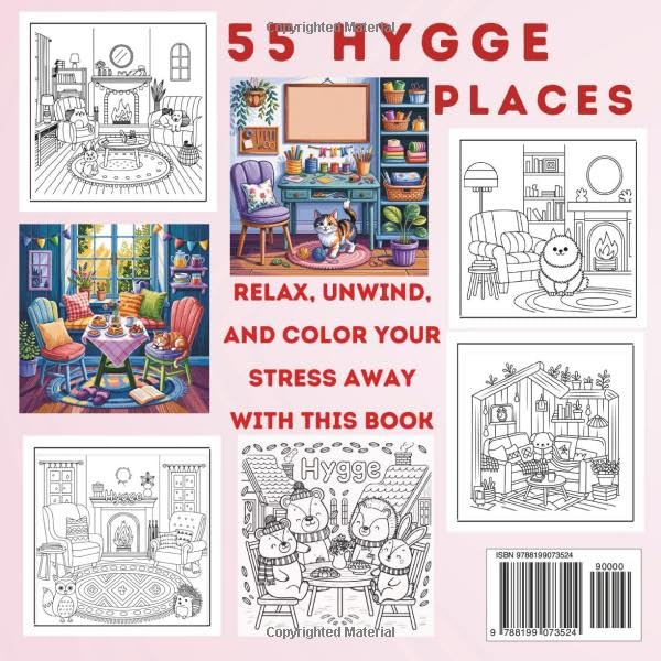 Hygge Place Cute & Cozy Coloring Book: 55+ One Sided No Mess Coloring Pages ,Cozy Scenes to Spark Creativity and Inner Peace | fuzzy hygge coloring ... Arts, Stress Release, Relaxing Self-Care