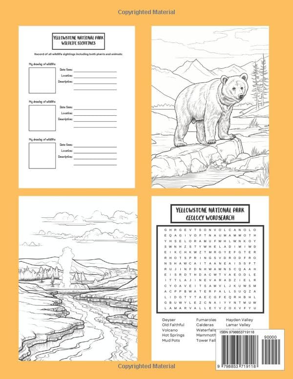 Yellowstone National Park: Activity Book: coloring pages, wordsearches, wildlife sighting journal entry pages, map, and more! (National Parks: Activity Books)