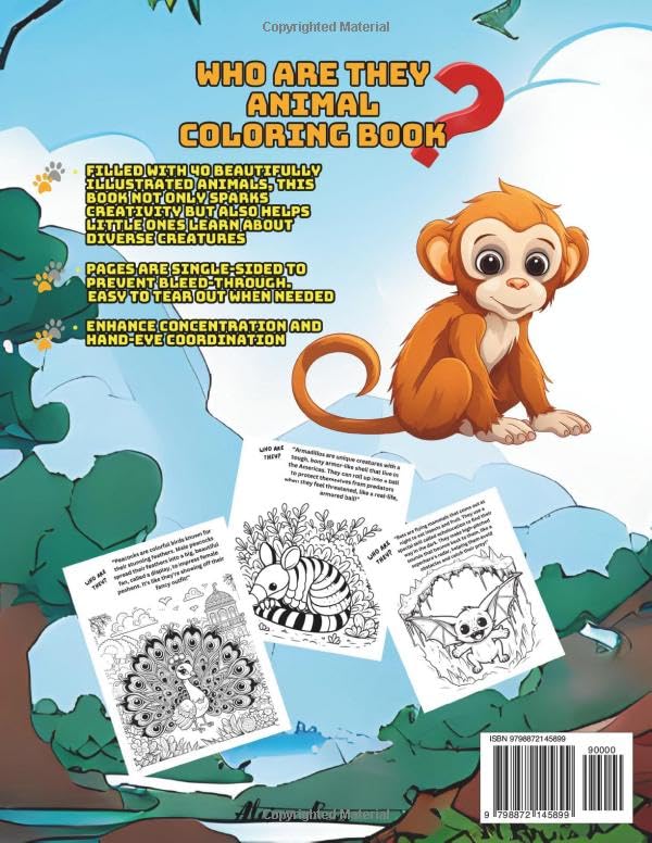 Who Are They? Animal Coloring Book: An Educational Coloring Journey with Fun Facts about 40 Cute Creatures.