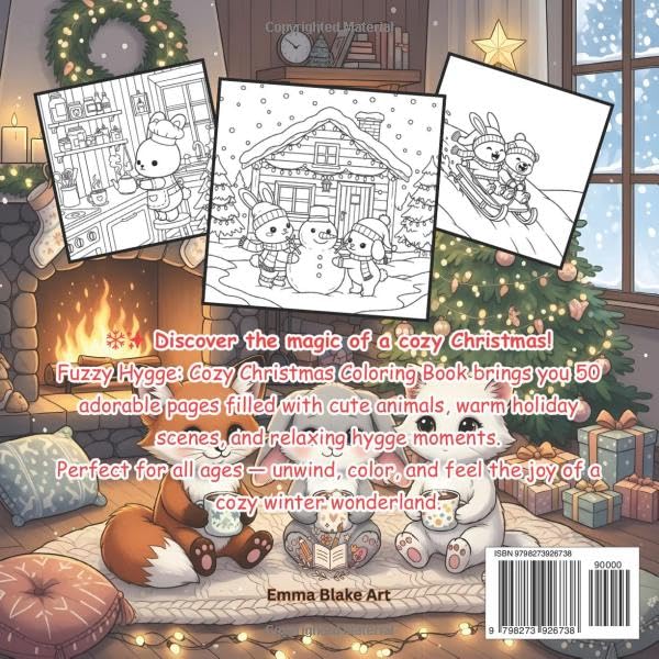 Fuzzy Hygge Christmas Vibes Coloring Book: Cozy Scandinavian Christmas Coloring Book for Adults & Teens | Relaxing Winter Hygge Scenes with Cute Animals, Fireplaces, and Festive Holiday Magic