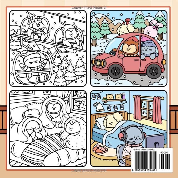 Cuddly Winter: A Cozy Coloring Book for Adults and Teens Featuring Super Cute Animals in Hygge Winter Moments for Relaxation