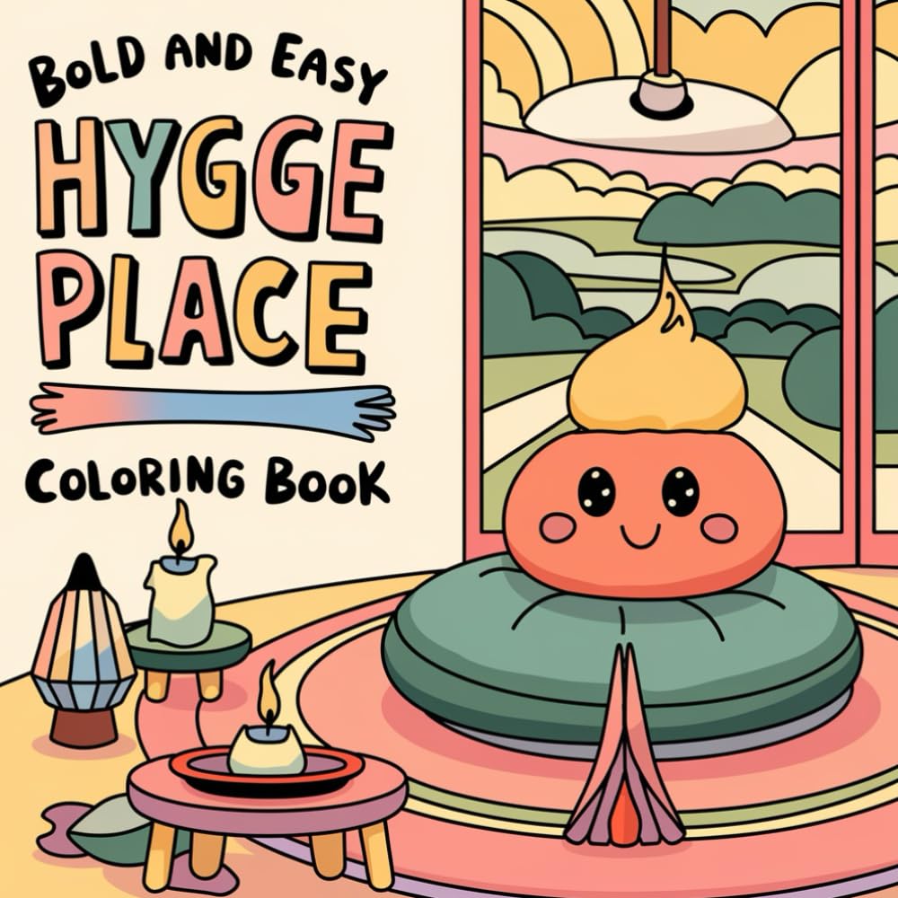 Bold and Easy Hygge Place Coloring Book: Peace and Comfort in Bold, Simple Designs for Adults, Teens and Kids with Cozy Corners .