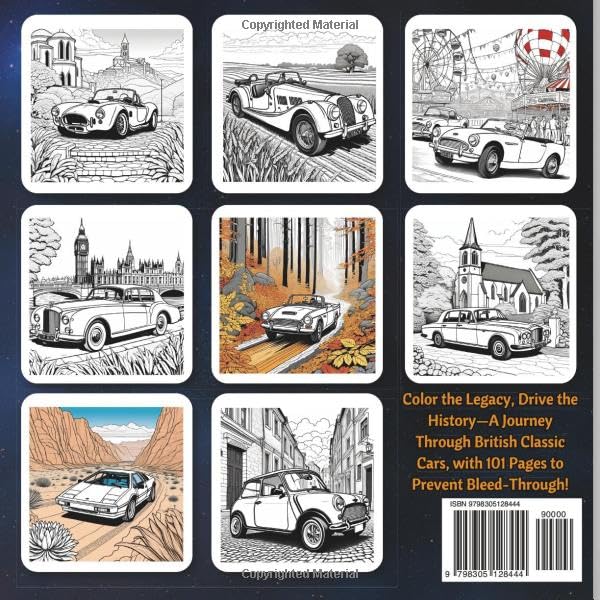Brittish Classic Cars Coloring Book: A Journey Through British Classic Cars: Fun Facts, Detailed Specs, Trivia, and Stunning Designs to Color! 101 Pages (Car Coloring Books)