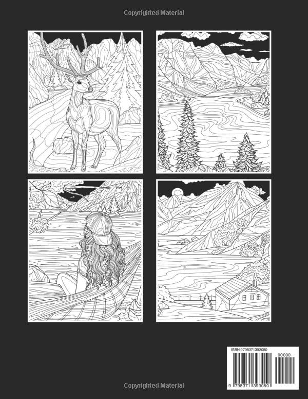 Midnight Moutain Landscapes Coloring Book: Fabulous Coloring Pages On Black Background For Adults With Beautiful Mountains Landscapes, Perfect Gift For Boys, Girls Who Loved Mountain and Nature.