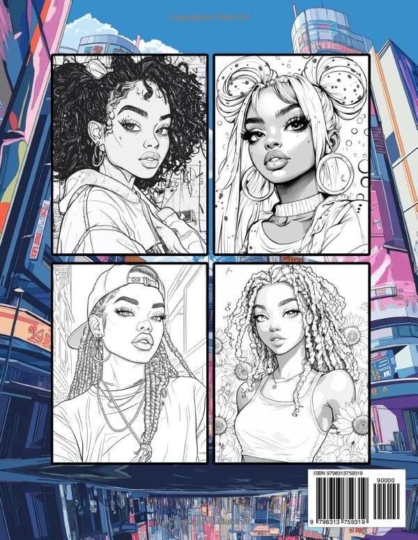 Black Anime Girl Coloring Book: 50 Coloring Pages of Beautiful Black Anime Girls for Teens and Adults