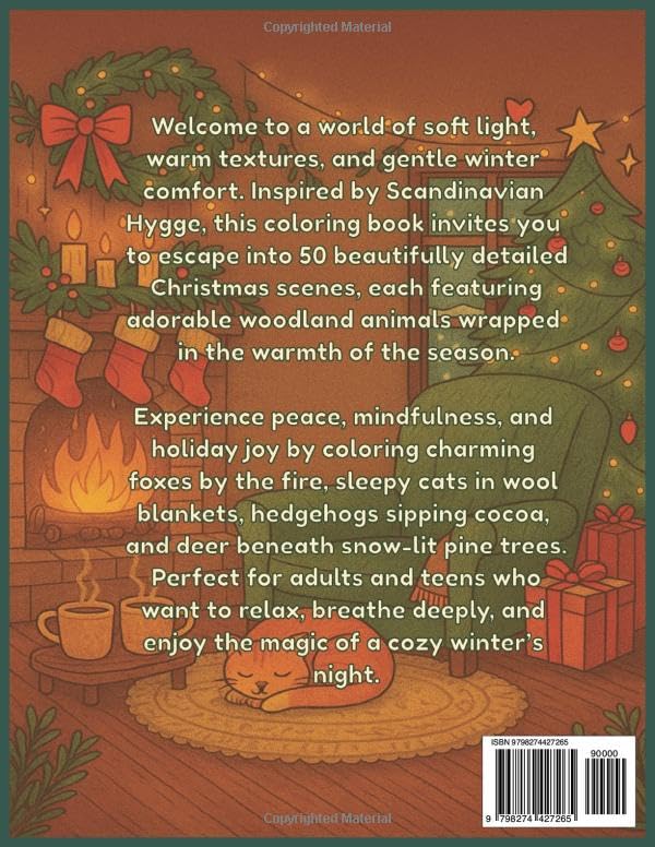 Christmas Hygge Coloring Book: 50 Relaxing Christmas Hygge Coloring Pages with Cute Foxes, Cats, Rabbits & Deer • Winter Calm & Mindfulness Art for Adults & Teens • 8.5 x 11 • Perfect for Gifts