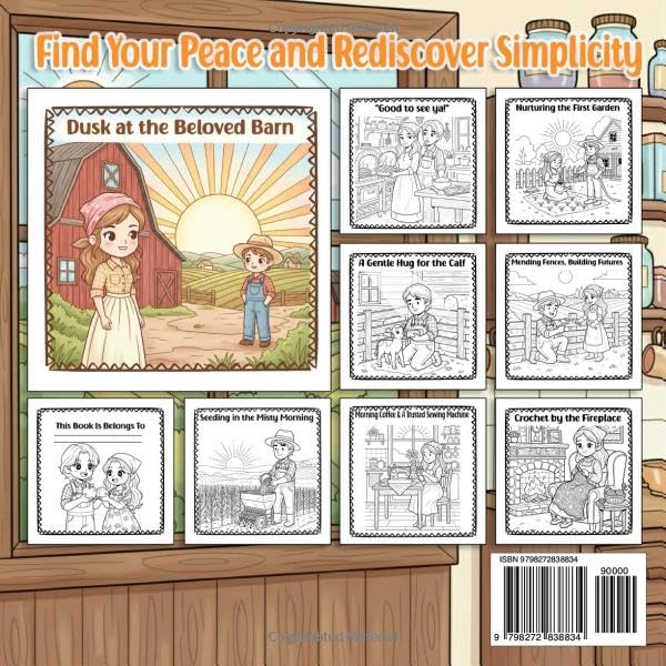 ROMANTIC COUNTRY COLORING BOOK FOR ADULTS: American Farmhouse Style, Charming Rural Setting, and 70s-80s Nostalgia Designs, including Barns, Tractors, Kitchen, Crafts, and Relaxation Therapy