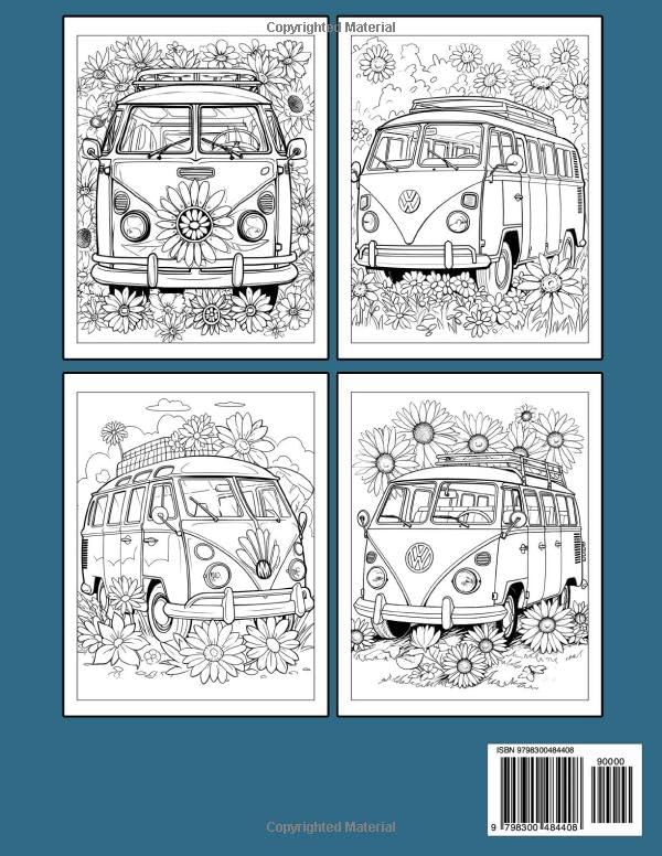 Hippie Bus Coloring Book: Dive Into Groovy Journey Coloring Pages Of Trippy Visions Bus with Peace and Love For Adults Teens Release Stress And Relaxation