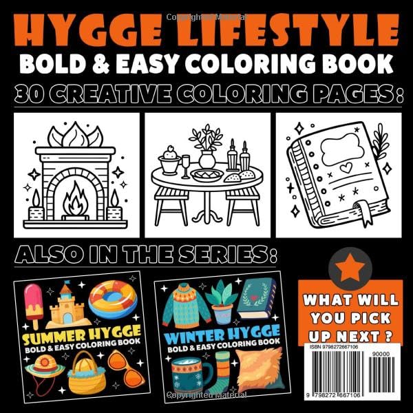 Hygge Lifestyle Coloring Book | Bold and Easy Coloring Book: 70 Pages - 8.5" x 8.5" - For Fuzzy Hygge Lovers (Bold & Easy Coloring Book Series)