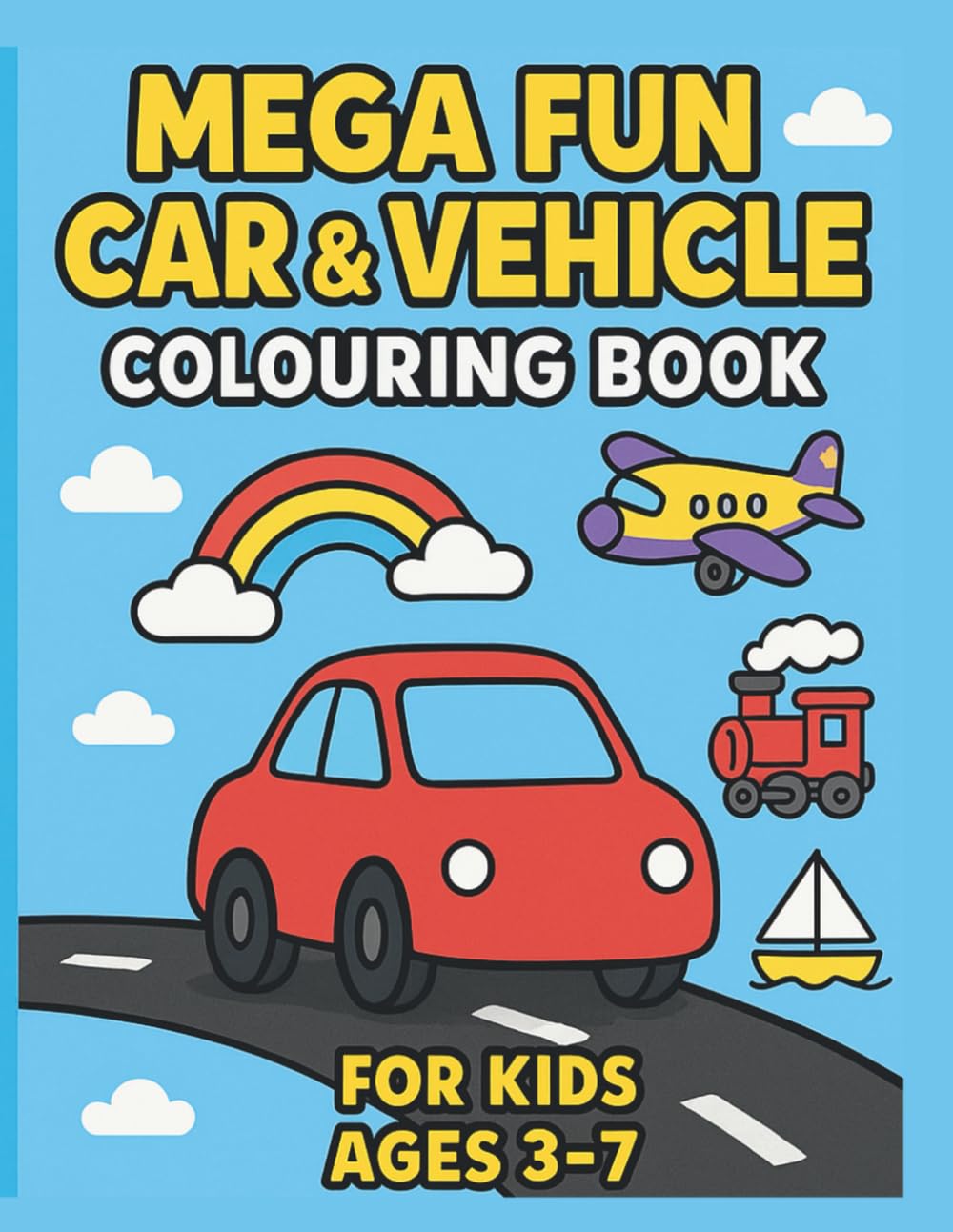 Mega Fun Vehicle Colouring Book: Cars, Trucks, Trains, Planes & More! For Kids Ages 3–7