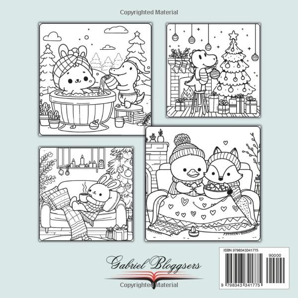 Hygge Christmas: Cute and Cozy Coloring Book for Adults & Teens Featuring Simple Designs of Animal Characters Enjoying Various Relaxing Activities in Winter Scenes