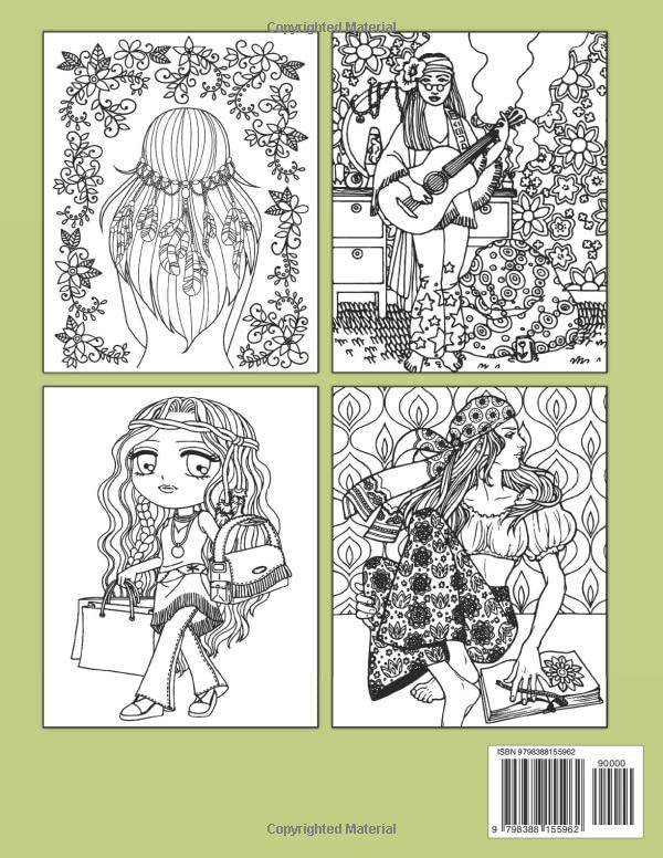 Hippie Girls Coloring Book: Fabulous Coloring Pages Features 60s & 70s Fashion For Girls Women | Relaxation & Stress Relief
