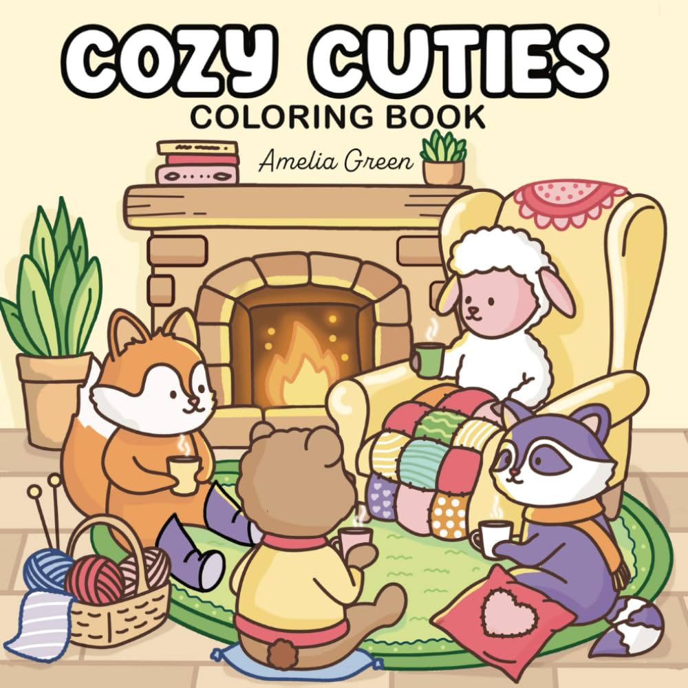 Cozy Cuties: Coloring Book for Adults and Teens Featuring Adorable Animal Characters, Relaxing Hygge Moments and Comfy Scenes