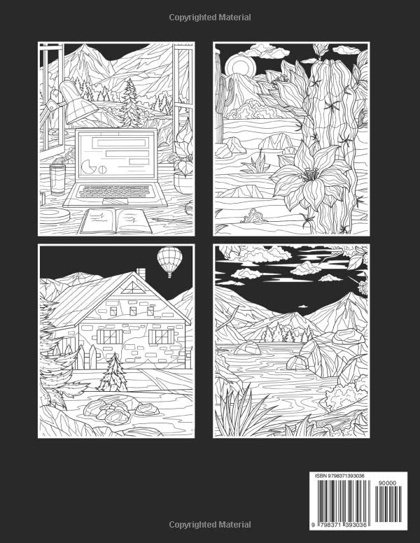 Midnight Moutain Landscapes Coloring Book: Amazing Coloring Pages On Black Background For Adults Featuring Majestic Mountain Landscapes, Beautiful Animals And Relaxing Nature Scenes