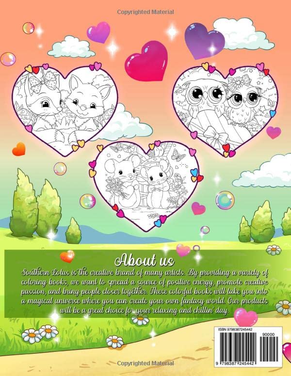 Cute & Sweet Coloring Book: Illustrations Of Adorable Animals And Creatures, Lovely Valentines Colored Papers For Adults Couples To Enjoy Relaxing Activities And Stress Relieving