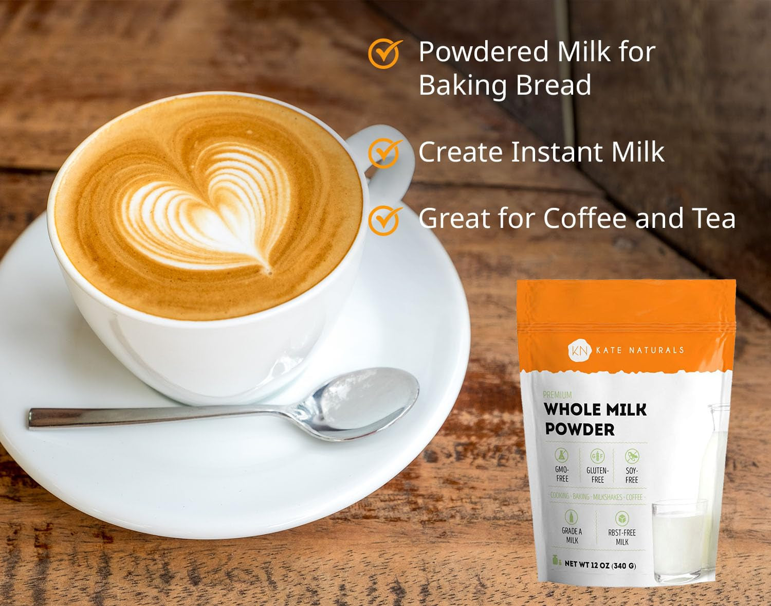 Dry Whole Milk Powder for Baking, Coffee & Milkshakes (12Oz) Rbst-Free, Made in USA, Dried Powdered Substitute for Liquid Milk
