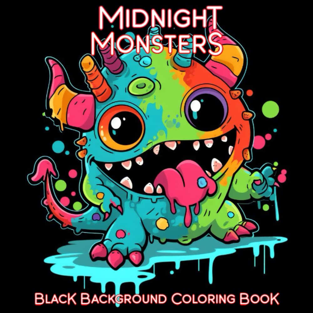 Midnight Monsters Black Background Coloring Book: Creepy Cute Monster Coloring Pages for Stress Relief and Relaxation (Midnight Black Background Coloring Books)