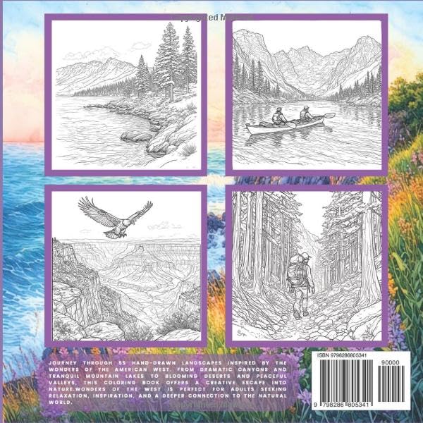 Wonders of the West: National Park Coloring Collection: A National Park Landscape, Coloring Book for Adults Featuring Majestic Mountains, Serene Forests, and Iconic Western Scenery