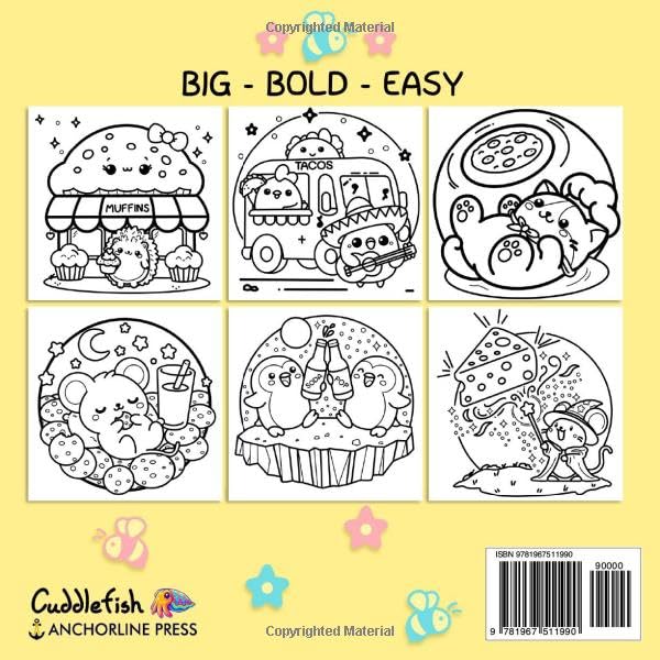 Cozy Foodies: Cute and Comfy Coloring Book for Adults and Teens with Kawaii Fuzzy Creatures and Easy and Bold Relaxing Scenes for Stress Relief (Hygge Moments Easy Art Therapy)