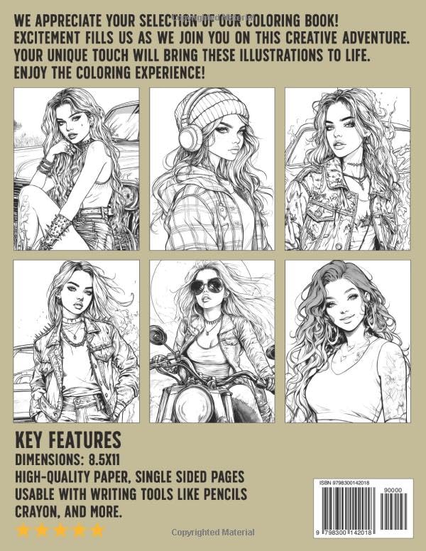 Edgy Girls Coloring Book: Dynamic Punk Style Coloring Pages Featuring Bold and Fierce Illustrations for Teens Adults Fun and Creativity