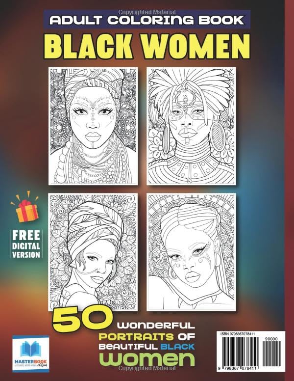 ADULT COLORING BOOK - BLACK WOMEN: Stress Relief And Relaxation | Wonderful Portraits of Beautiful African Women | Mandala background
