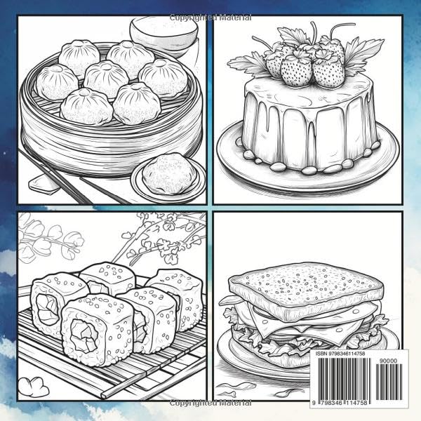 Food & Snack: 50 Different Food and Snacks. Coloring Book for Kids and Adults, Easy and Bold, Simple and Big Designs for Mind Relaxation Featuring.