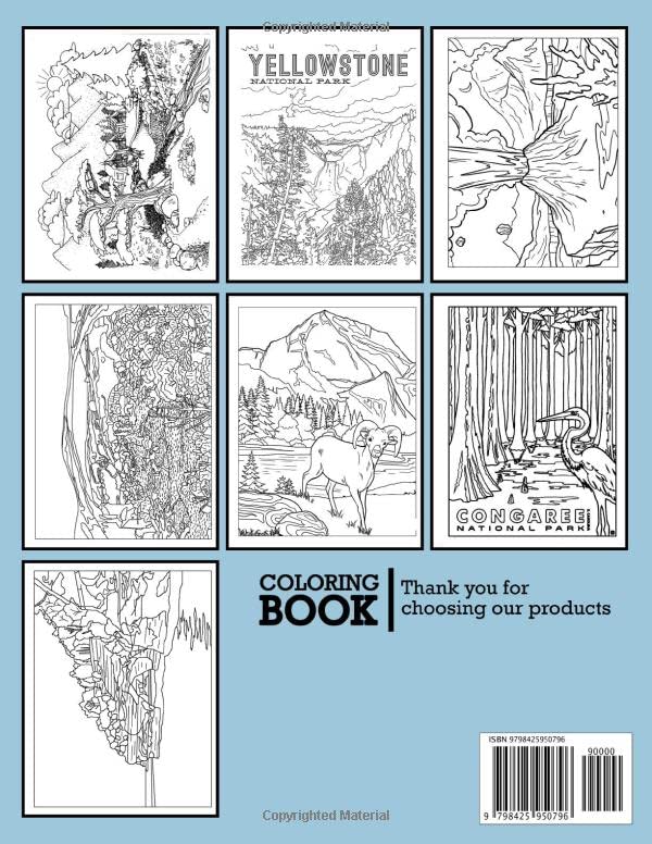 National Park Coloring Book Page: Drawing Pages And Sticker Of The Most Beautiful Parks Of The USA To Relax & Encourage Creativity For Teenagers Adults
