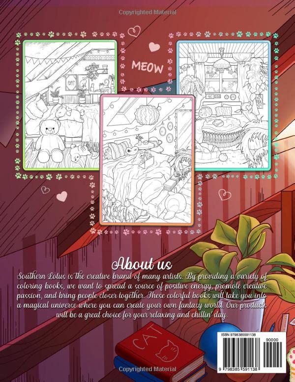 Cozy Bedroom With Cats Coloring Book: Features Warm, Peaceful And Beautiful Bedroom Illustrations For Relieving Stress, Adorable Pets Themed Drawing Papers To Enjoy Paintings