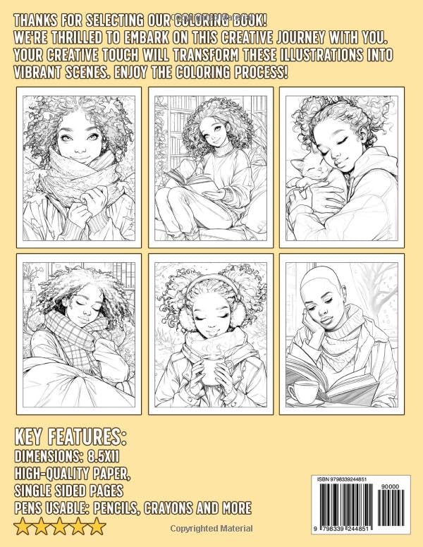 Cozy Black Girls Coloring Book: Relaxing Melanin Beauties Coloring Pages with Heartwarming Self-care Moments Illustrations for Teens & Adults Comfort & Relaxation