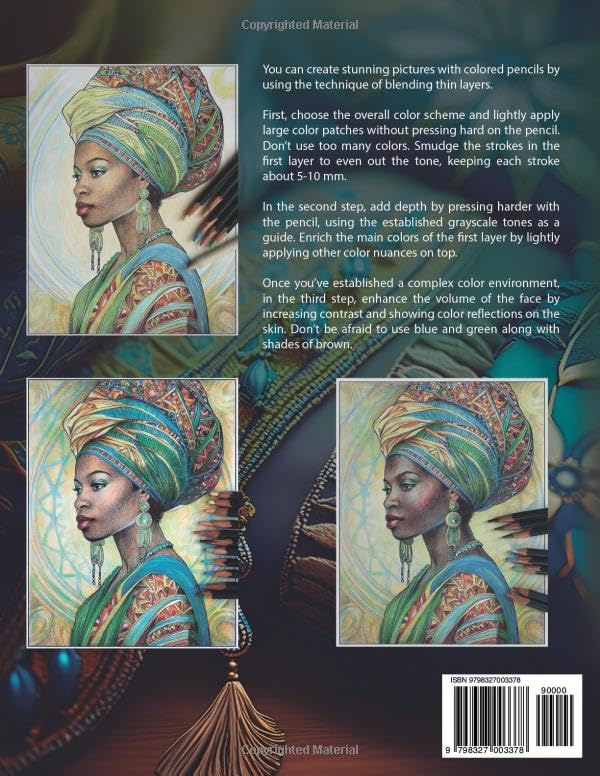 Black Women Coloring Book for Adult and Teen: 40+ Adorable Fashionistas with Various Hairstyles and Wearing Turbans, Celebrating Elegance and Beauty. Grayscale Portraits and Life Tips on Every Page