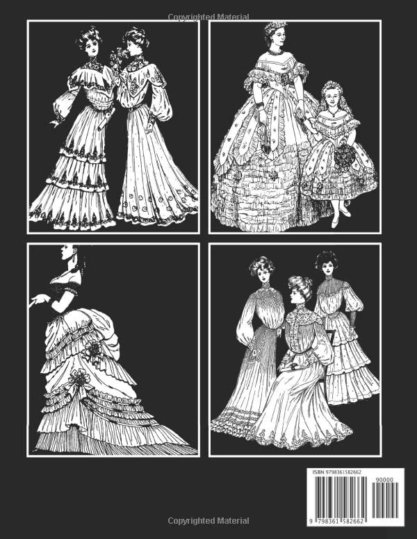Midnight 60s Victorian Fashions Coloring Book: Amazing Coloring Pages On Black Background With Incredible Illustrations For Teens, Adults Fun And Relaxation