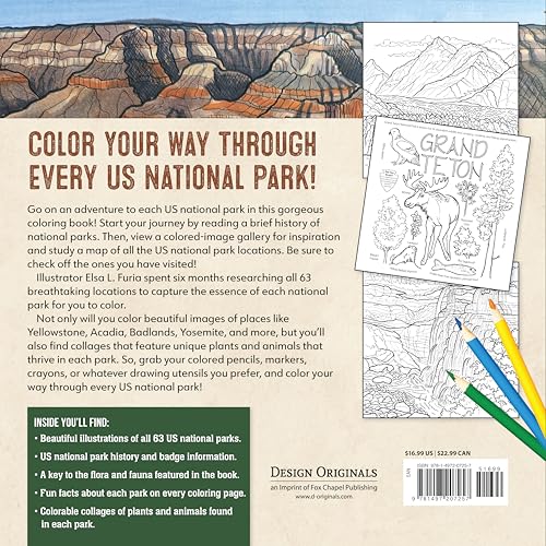 Ultimate National Parks Coloring Book: Amazing Scenes from 63 of the Nation's Most Beautiful Places (Design Originals) Fun Facts, Map of Parks, Plant and Animal Collages, and More