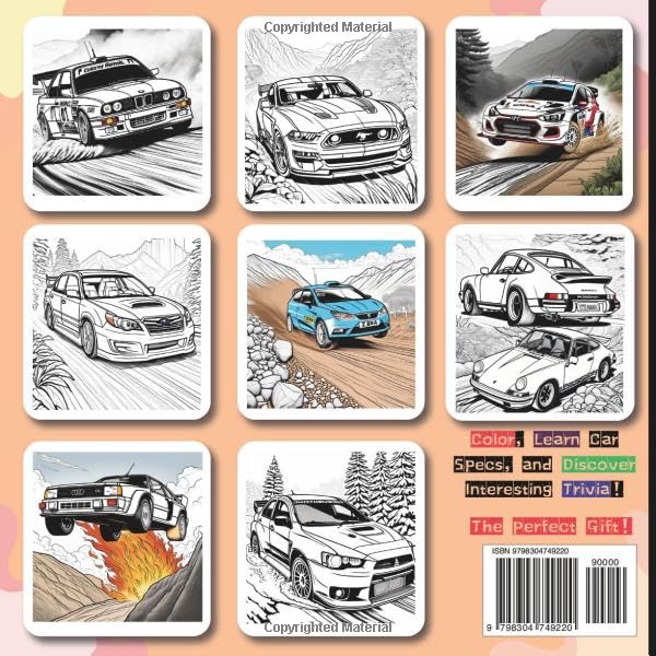 Rally Cars Coloring Book: 50 Rally Cars, 100 Pages, No Bleed Through – A Coloring Book Like No Other! (Car Coloring Books)
