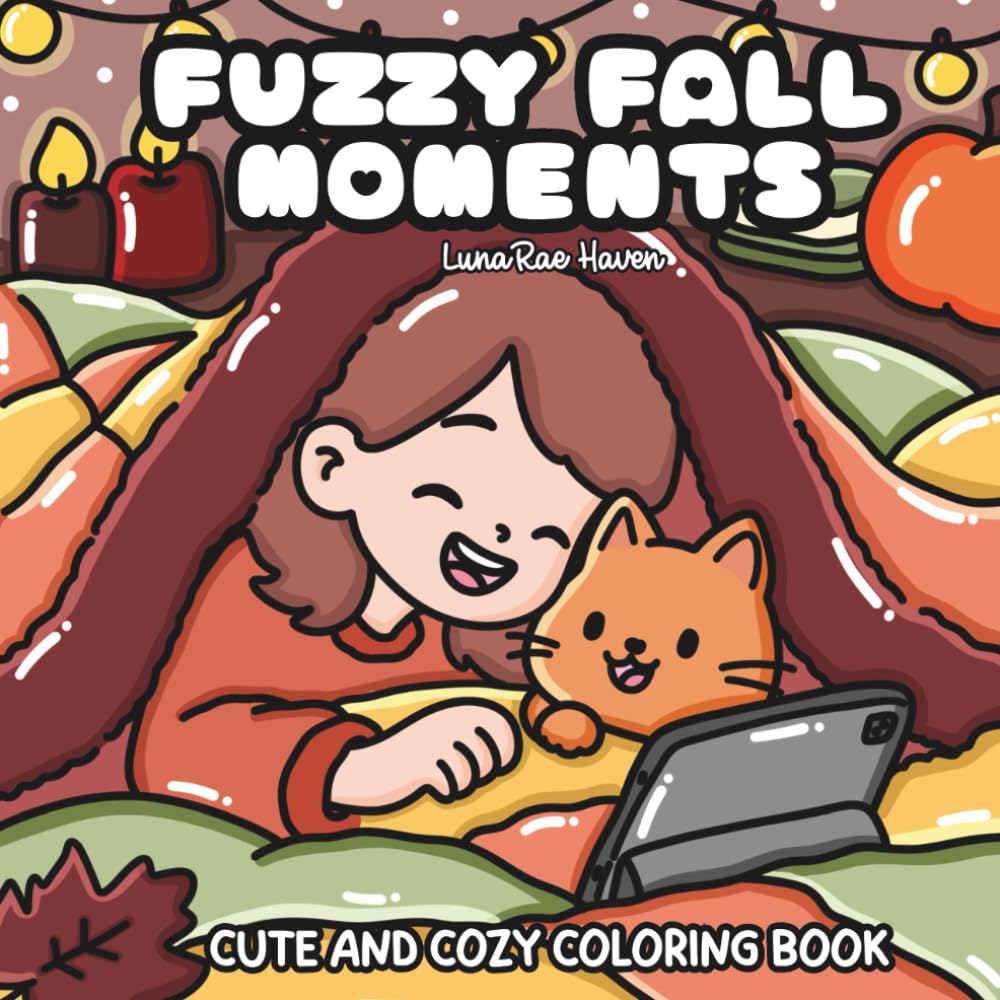 Fuzzy Fall Moments: Cute and Cozy Coloring Book for Adults & Teens Featuring Adorable Autumn Hygge Scenes for Stress Relief and Relaxation