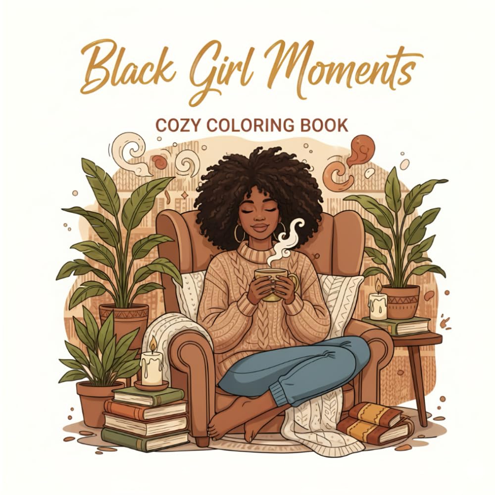 Black Girl Moments: Cozy Black Girl Coloring Book Bold & Easy Relaxing Scenes of African American Women with Natural Hair, Self-Care, Fashion, and Everyday Joy for Adults and Teens