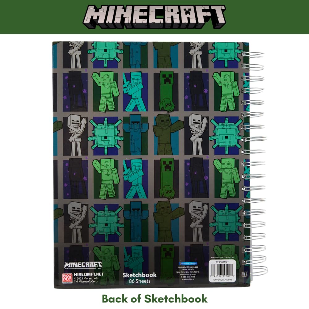 Minecraft Sketchbook Set, 5 Washable Markers, Spiral Bound, 86 Blank Pages