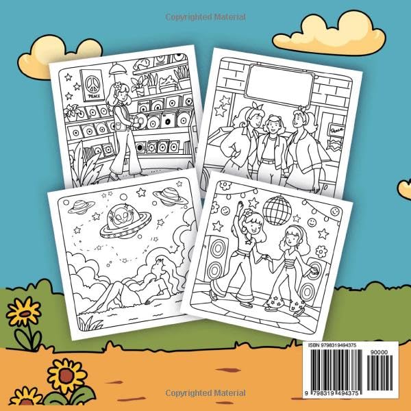 Groovy Girl: A Cute and Fun Coloring Book for Adults Featuring Retro Fashion, Nostalgic '70s Scenes and Trippy Bold Patterns.