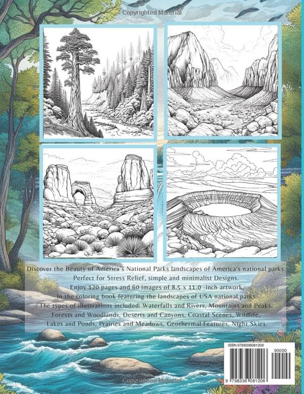 America's National Parks Adult Coloring Book: Relaxing Coloring Book for Adults Featuring Beautiful Landscapes of Yosemite, Yellowstone, Grand Canyon, and More