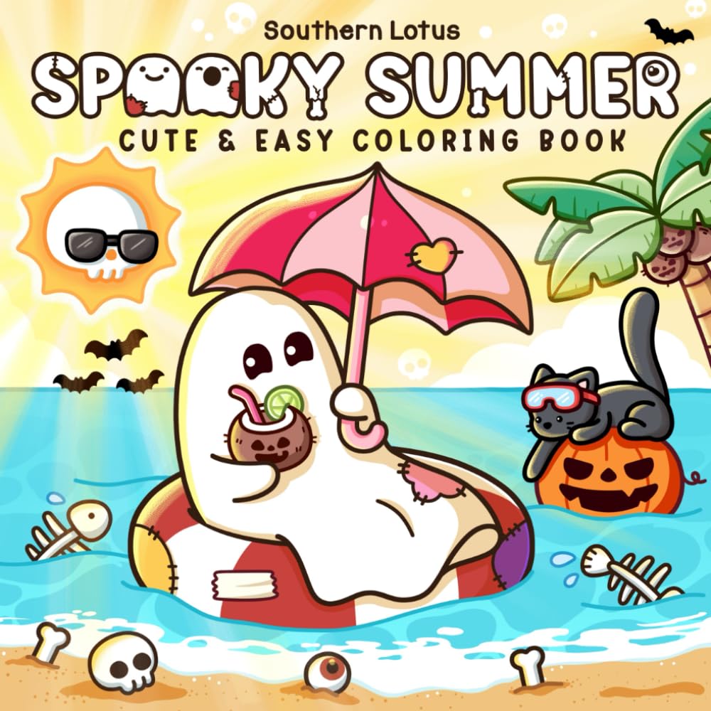 Spooky Summer: Coloring Book for Adults and Teens with Cute Creepy Characters Enjoying Summer Days, Simple and Easy Designs for Relaxation (Spooky - Cute - Easy Coloring)