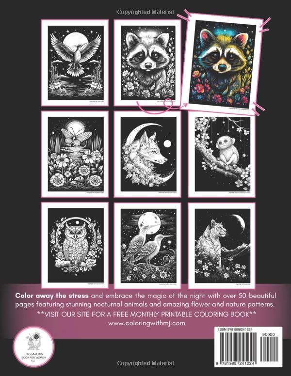 Animals and Flowers Coloring Book: Adult Colouring Book for Women - Magic Midnight Bloom | Floral Designs, Nature Patterns, Mandala Style Landscapes ... For Stress Relief, Relaxation and Calmness
