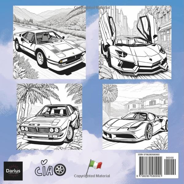 Italian Cars Coloring Book: A Stylish Coloring Adventure Featuring Classic and Modern Italian Cars for Kids, Teens, and Adults (Car Coloring Books)
