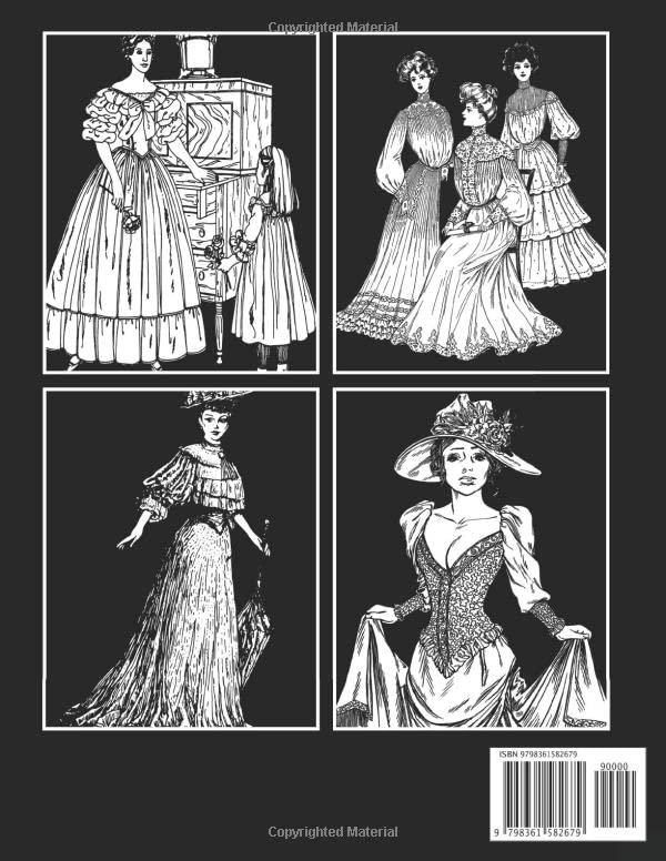 Midnight 60s Victorian Fashions Coloring Book: Fantastic Character Coloring Pages On Black Background With Incredible Illustrations For All Ages Fun And Relaxation