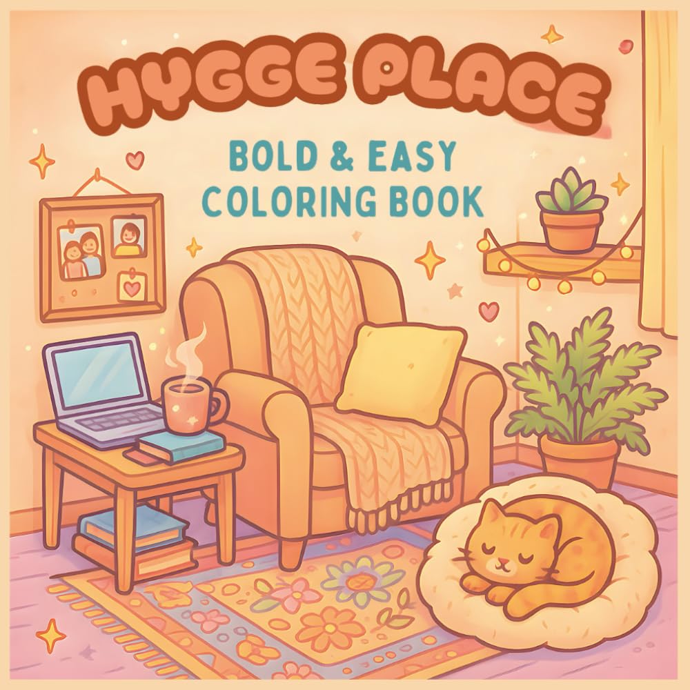 Hygge Place Bold and Easy Coloring Book: Cozy Home Scenes, Relaxing Fireplaces & Simple Comforts to Color | 45+ Unique Illustrations for Stress Relief & Mindful Moments