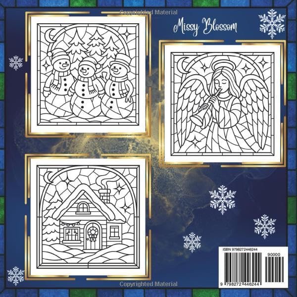 Stained Glass Christmas: A Calming Coloring Book for Adults: 60 Festive Designs Featuring Reindeer, Santa, Christmas Trees, Ornaments & Winter Scenes for Relaxation and Mindful Joy