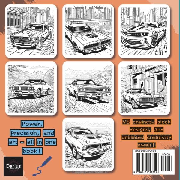 Muscle Cars Unleashed Coloring Book: A High-Speed Coloring Book Featuring Classic, Legendary, and Powerful Muscle Cars for Car Enthusiasts and Artists of All Ages (Car Coloring Books)